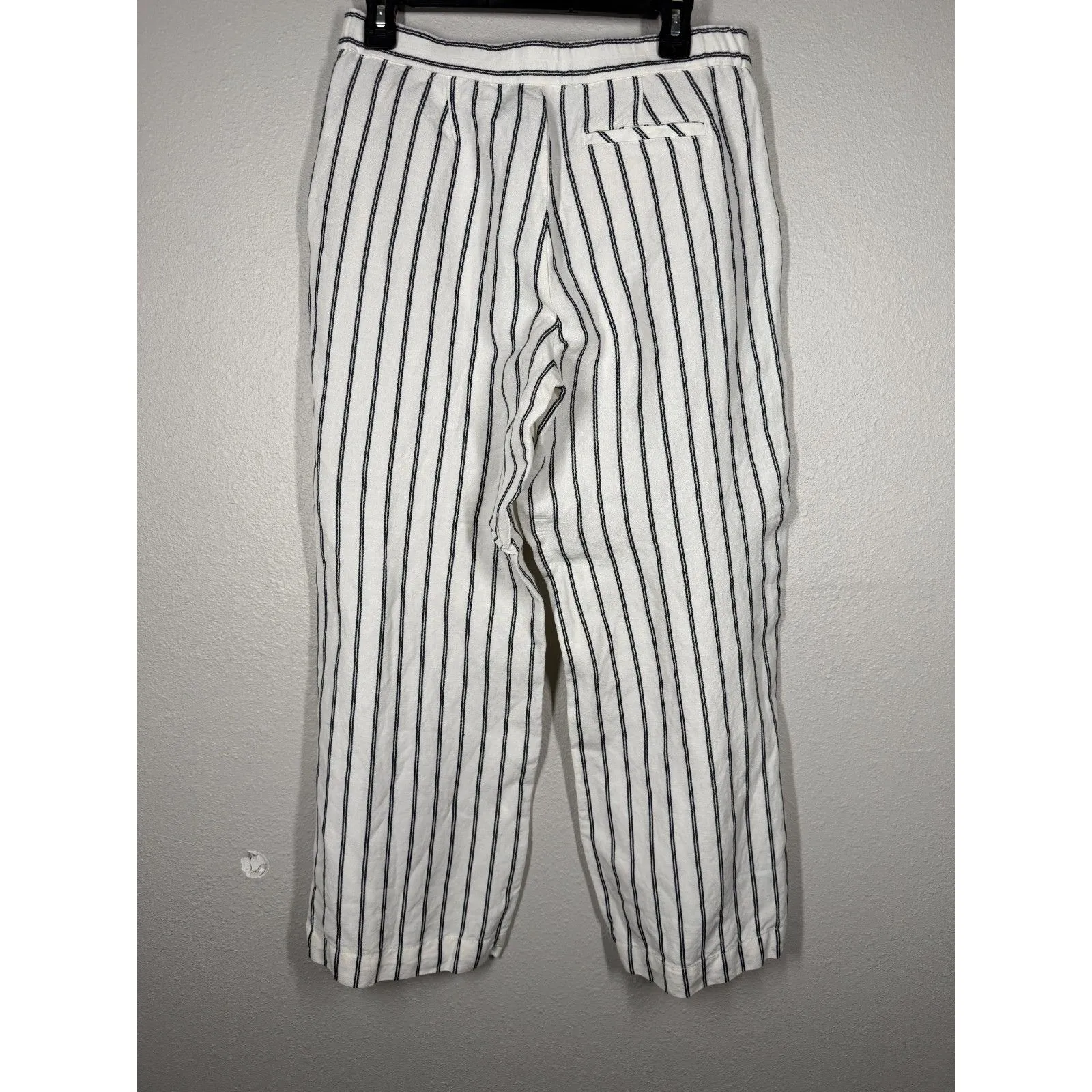 J Jill Womens White Striped Wide Leg Pants Sz 10p Linen Blend Nautical Beachy - Image 5