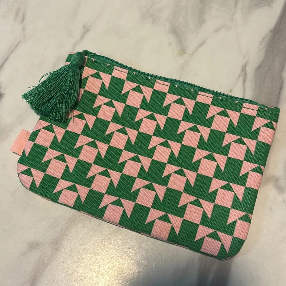 Ipsy Bright Pink & Green Pattern Zipper Pouch - Image 4