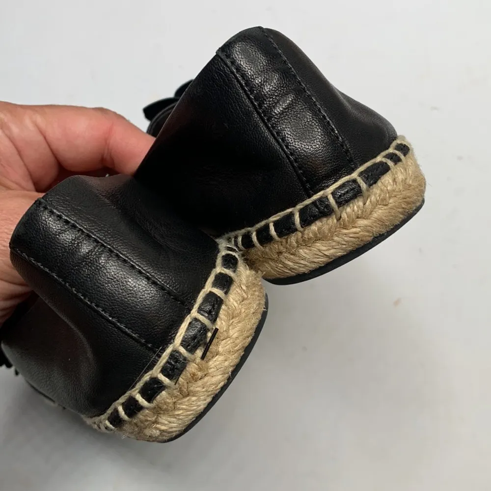 Tory Burch Black Leather Blossom Floral Applique Espadrilles Slip-on S-144 Sz 7 - Image 9