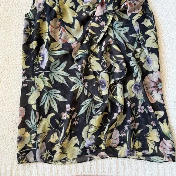 Cabi Osaka Dark Floral Top #3265 Size L Sheer Ruffle Sleeveless Blouse - Image 7