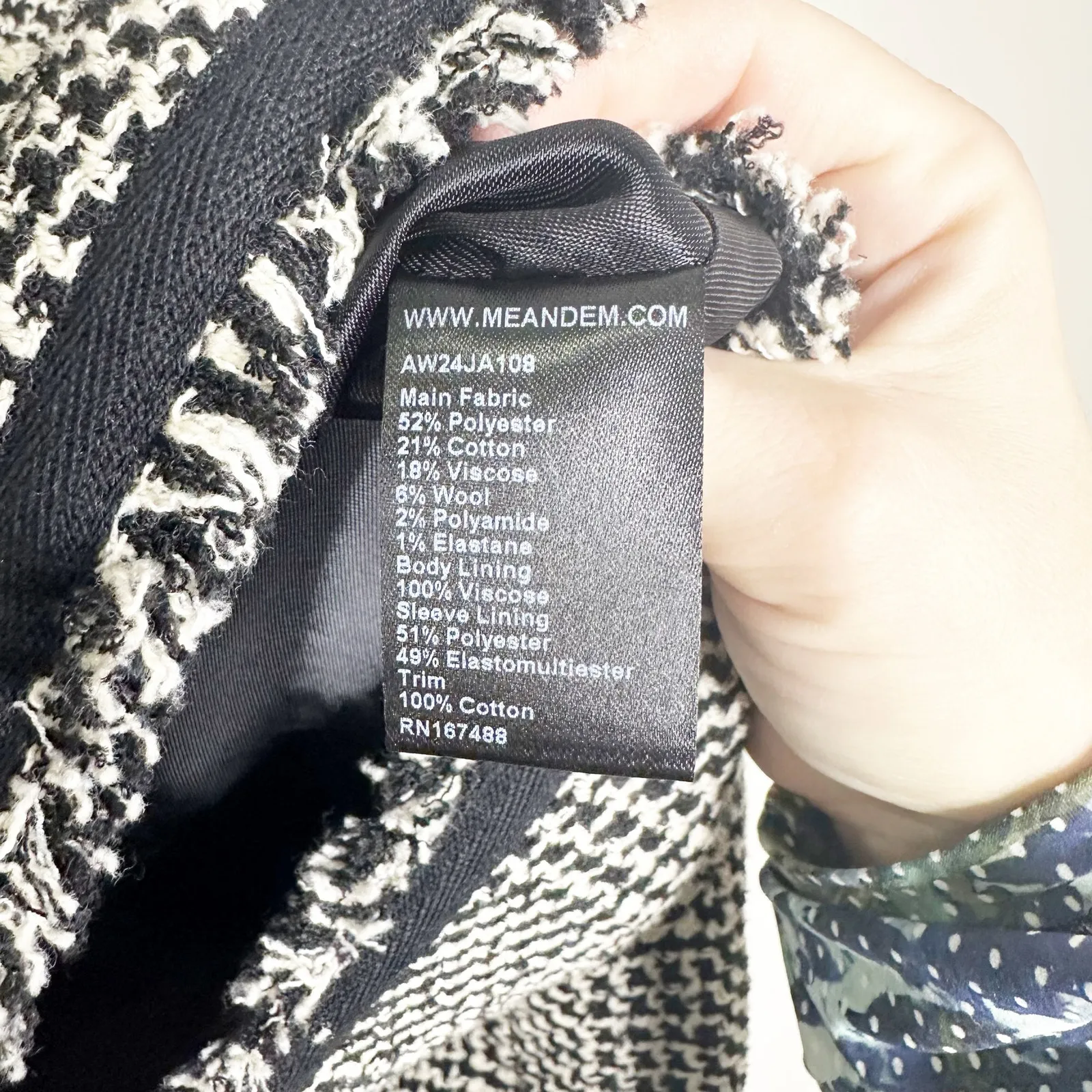 ME+EM Textured Swing Jacket Black White Tweed Cotton Wool Blend Fringe Trim 6 - Image 7