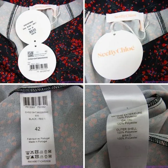 NEW See By Chloe Floral‎ tie-neck crepe blouse, size France 42/ US size10 - Image 12