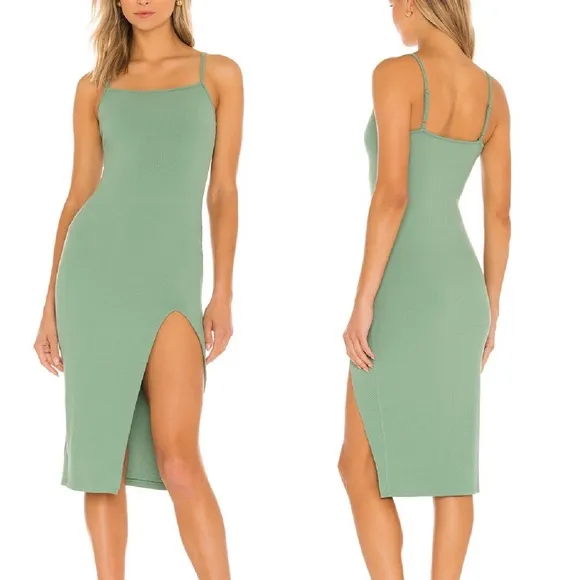 superdown Revolve Candace Square Neckline Slit Midi Dress Green | Medium - Image 2