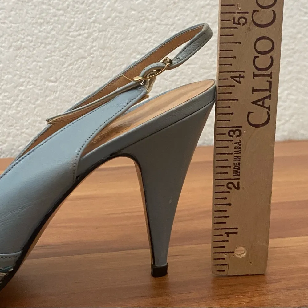 ROSINA FERRAGAMO SCHIAVONE Blue Slingback Heels Size 7M - Image 8
