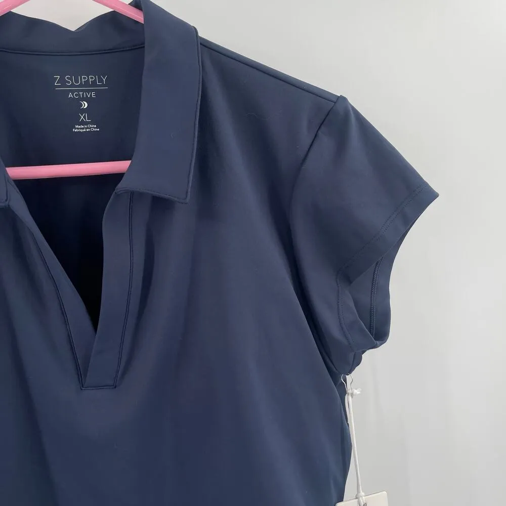 Z SUPPLY ACTIVE Cropped Fair Play Polo Top Size Extra Large NWT Navy Blue Gym - Image 10