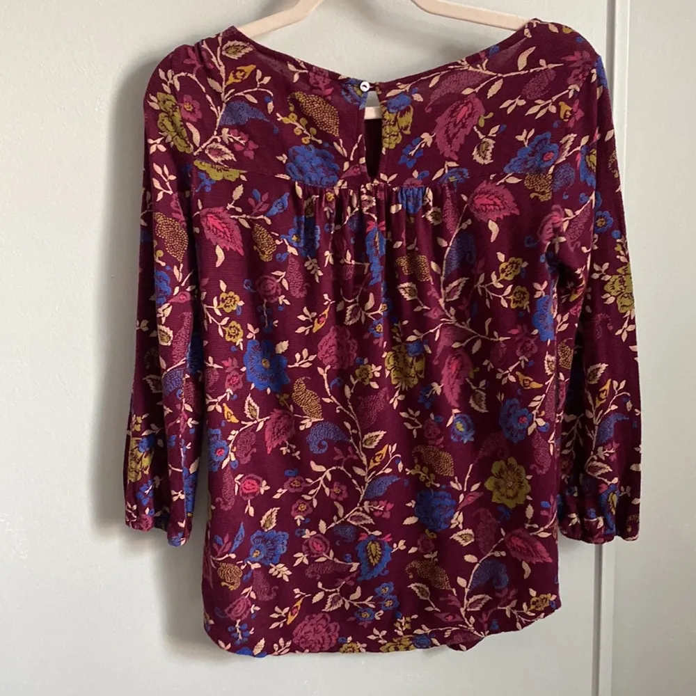Lucky Brand Women’s Boho Floral Print Embroidered Peasant Top Blouse Size XS - Image 3