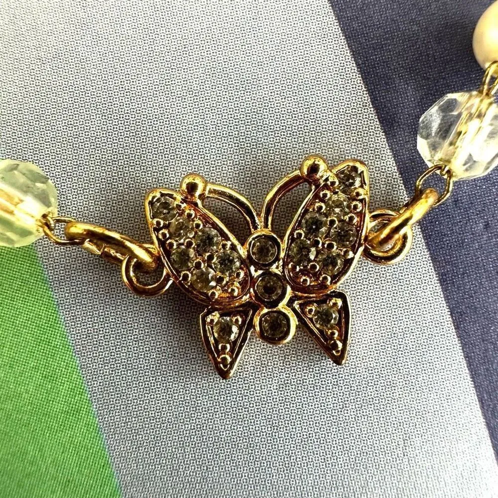 Gold tone faux pearl butterfly choker necklace - Image 6