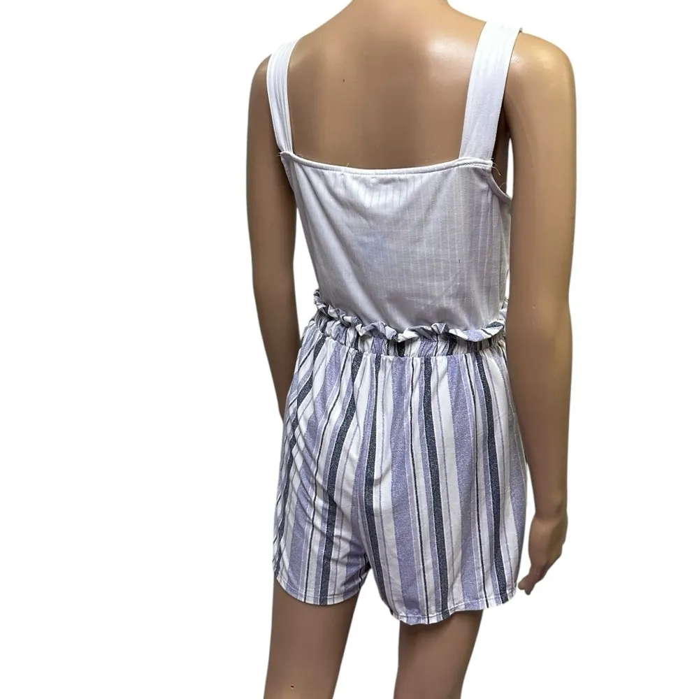Ultra Flirt Purple and White Striped Sleeveless Shorts Romper Womens Large - Image 7