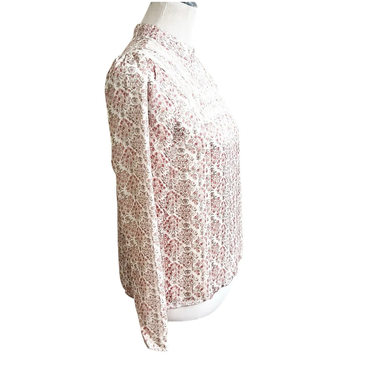 Greylin High Neck Crochet Yoke Cottage Core Peasant Blouse NWT Size XS Pink - Image 8