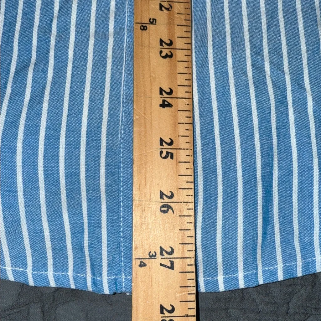 Intro women's size medium blue white striped 3/4 sleeve button down roll tab slv - Image 3