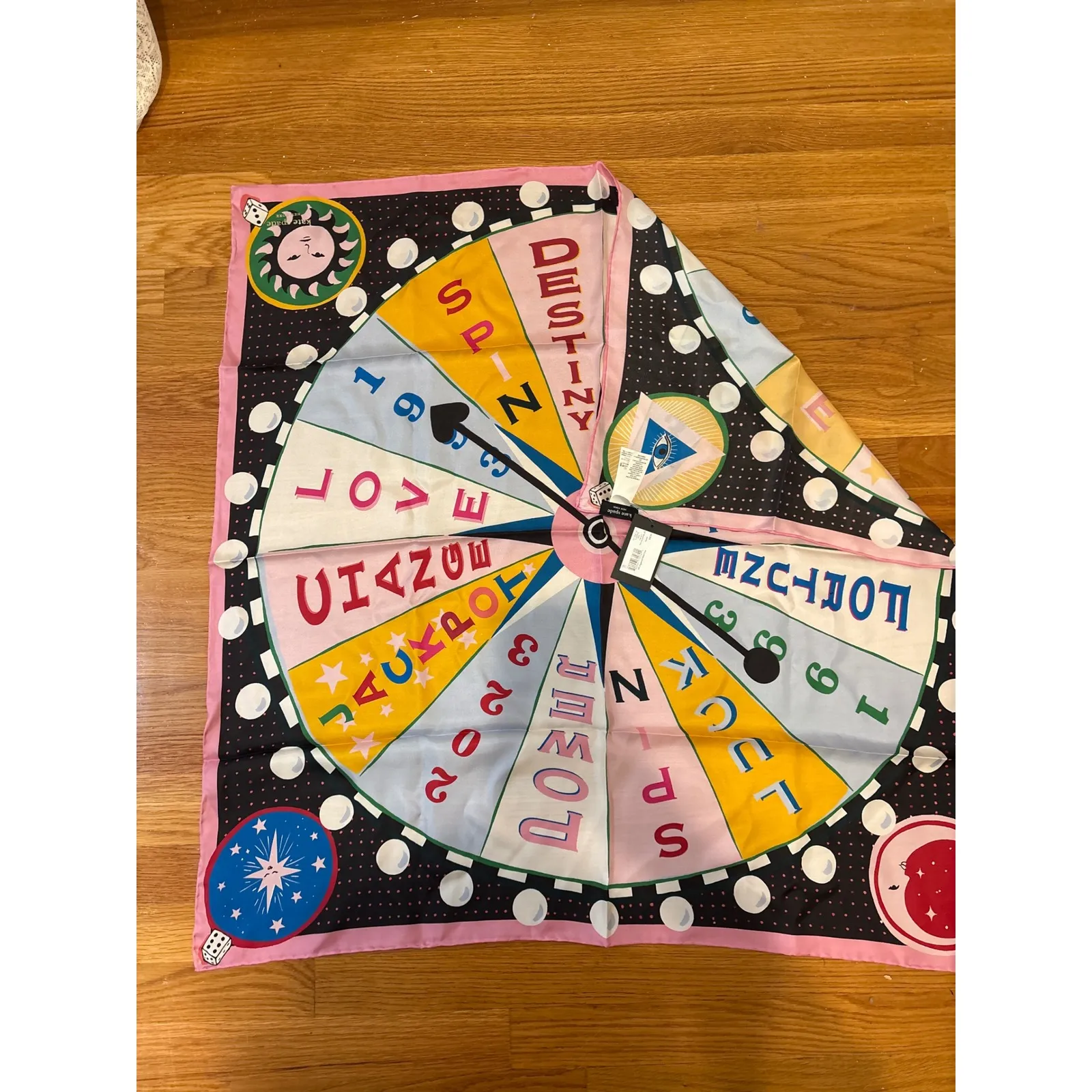 Kate Spade New York Spin the Wheel Fortune Silk Scarf Lucky Dice Design Pink - Image 2