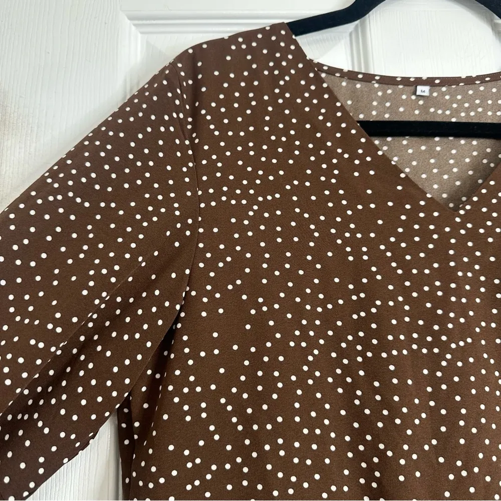 Timeless Brown Polka Dot Dress, Size Medium - Image 4