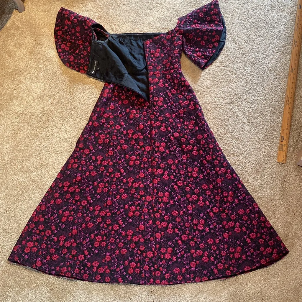 Jill Stuart Floral Off The Shoulder Dress Black Rasperberry Mauve 1055175 Size 0 - Image 15