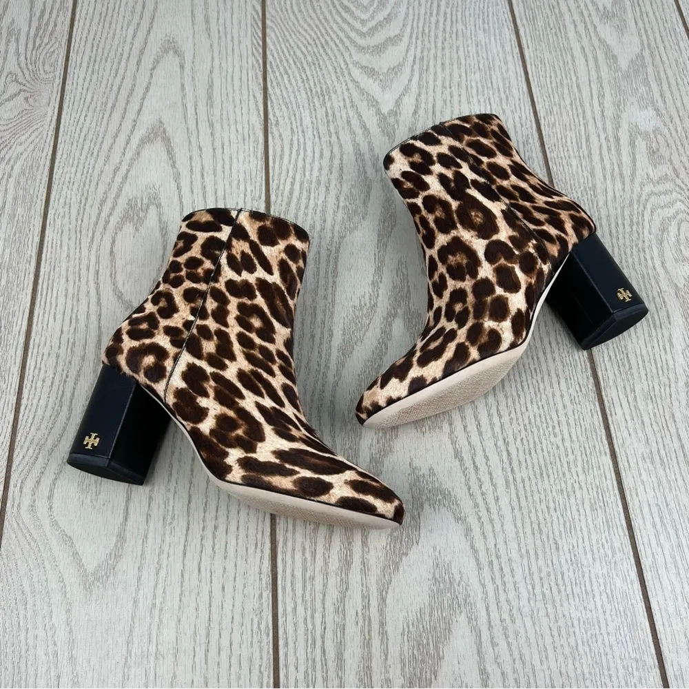 Tory Burch Brooke Leopard Calf Hair Ankle Heeled Booties 5 Brown/Tan/Black $398 - Image 4