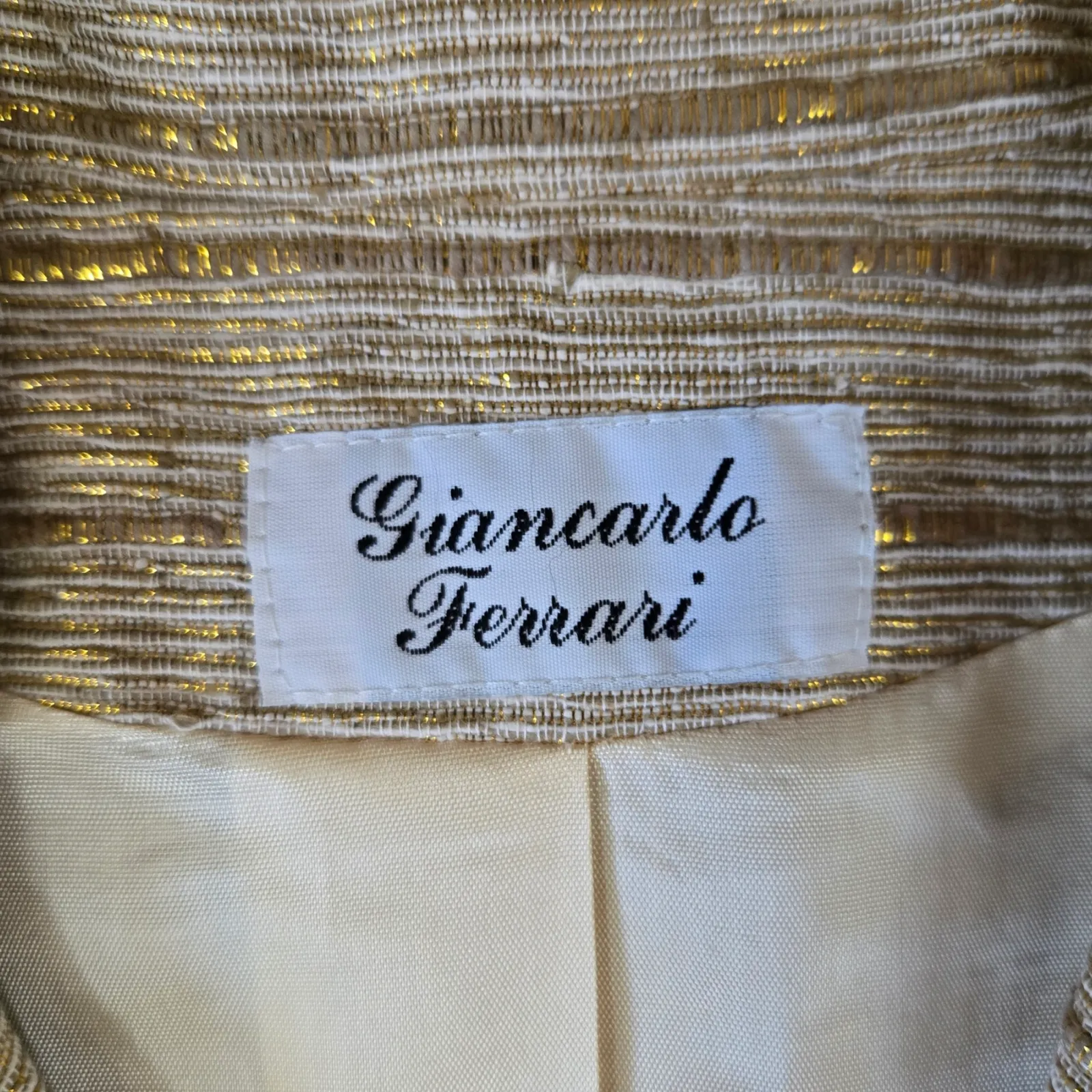 Vintage 80s Giancarlo Ferrari Gold Metallic Silk Blazer Made in USA Size Medium - Image 6