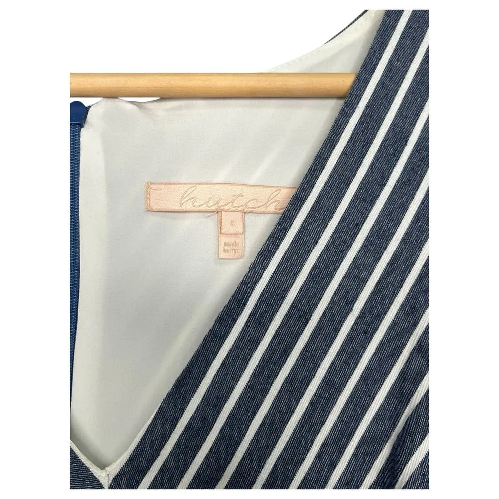 Hutch Anthropologie Dress Womens 4 Blue Striped V Neck Pleated Skirt Sleeveless - Image 5