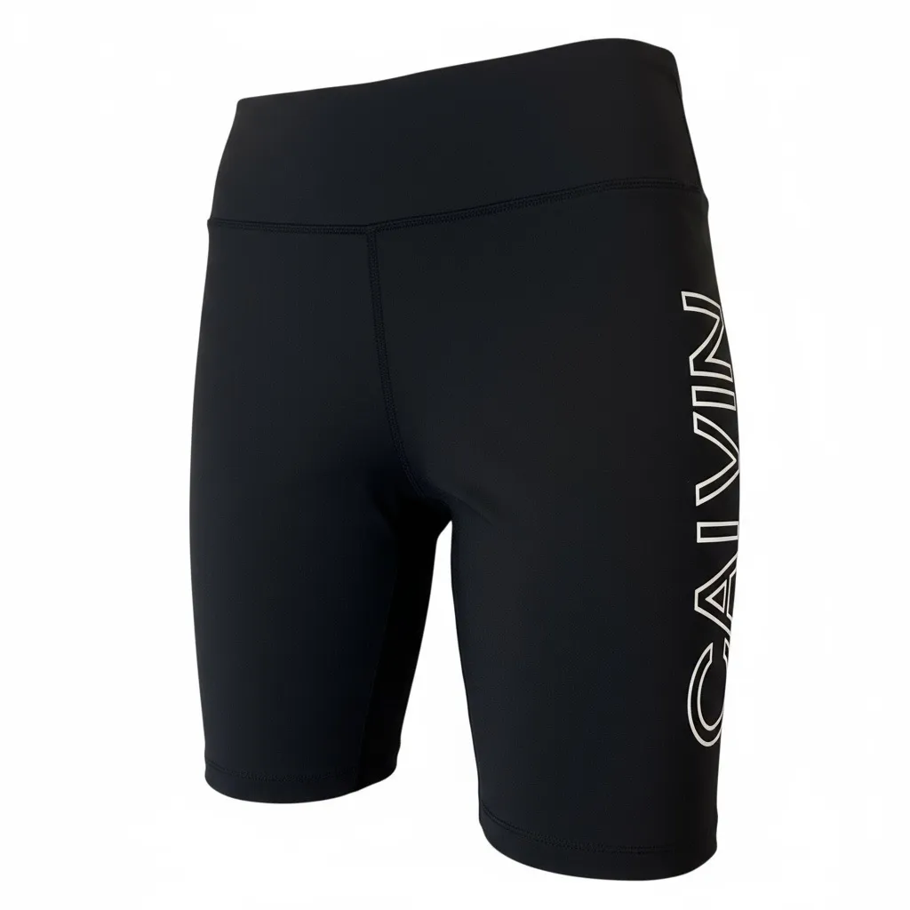 Calvin Klein Women's Black Biker Shorts, High Waist, Phone Pocket - Image 2