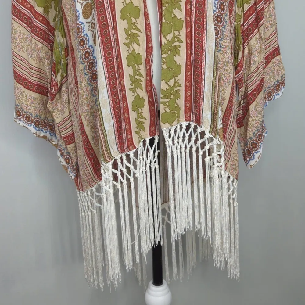 Hippie Love Womens Kimono Multicolored Printed‎ Fringe S - Image 3