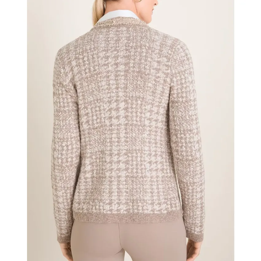 Chico's Novelty Yarn Detail Cardigan Sweater Womens Large Taupe Heather‎ Neutral - Image 4