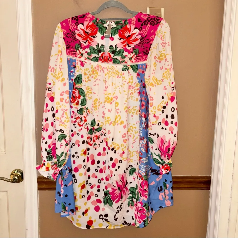 Umgee mixed print floral animal print polka dot balloon sleeve dress size small‎ - Image 3