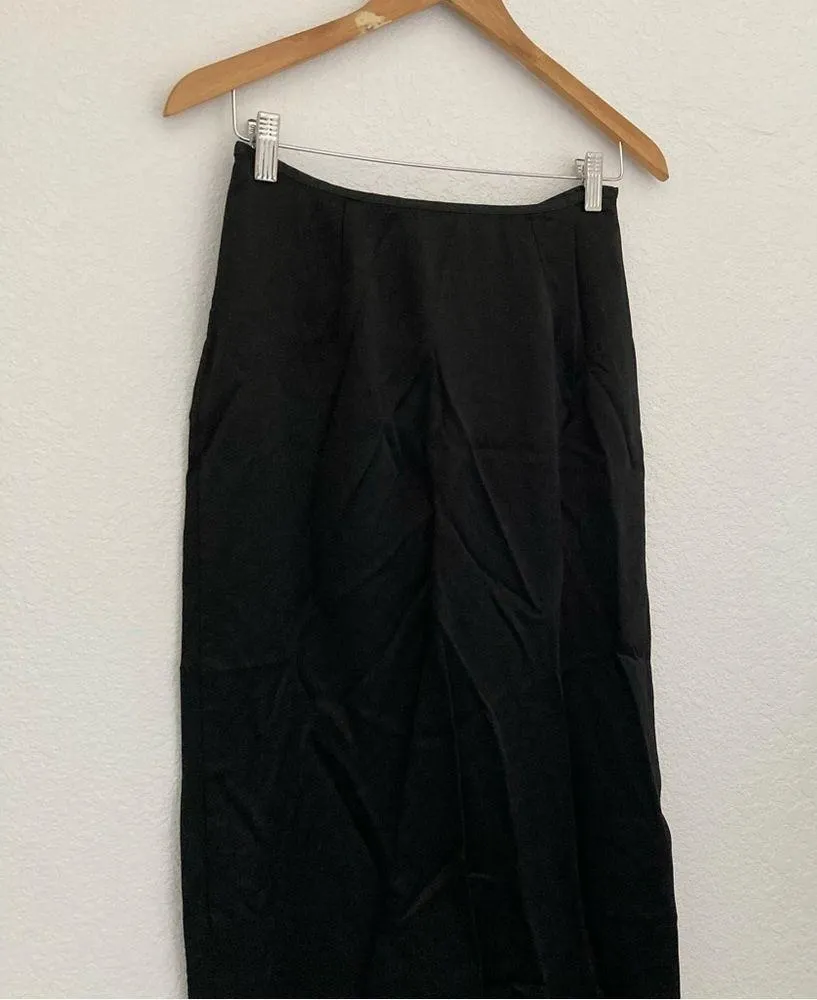 90’s Black Silky Maxi Skirt with Slit on Left Leg Size 8 - Image 2
