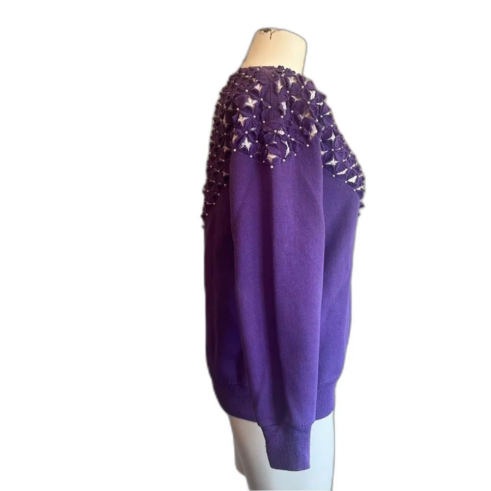 Vintage Handmade Embellished Sweatshirt M Purple Size M - Image 2
