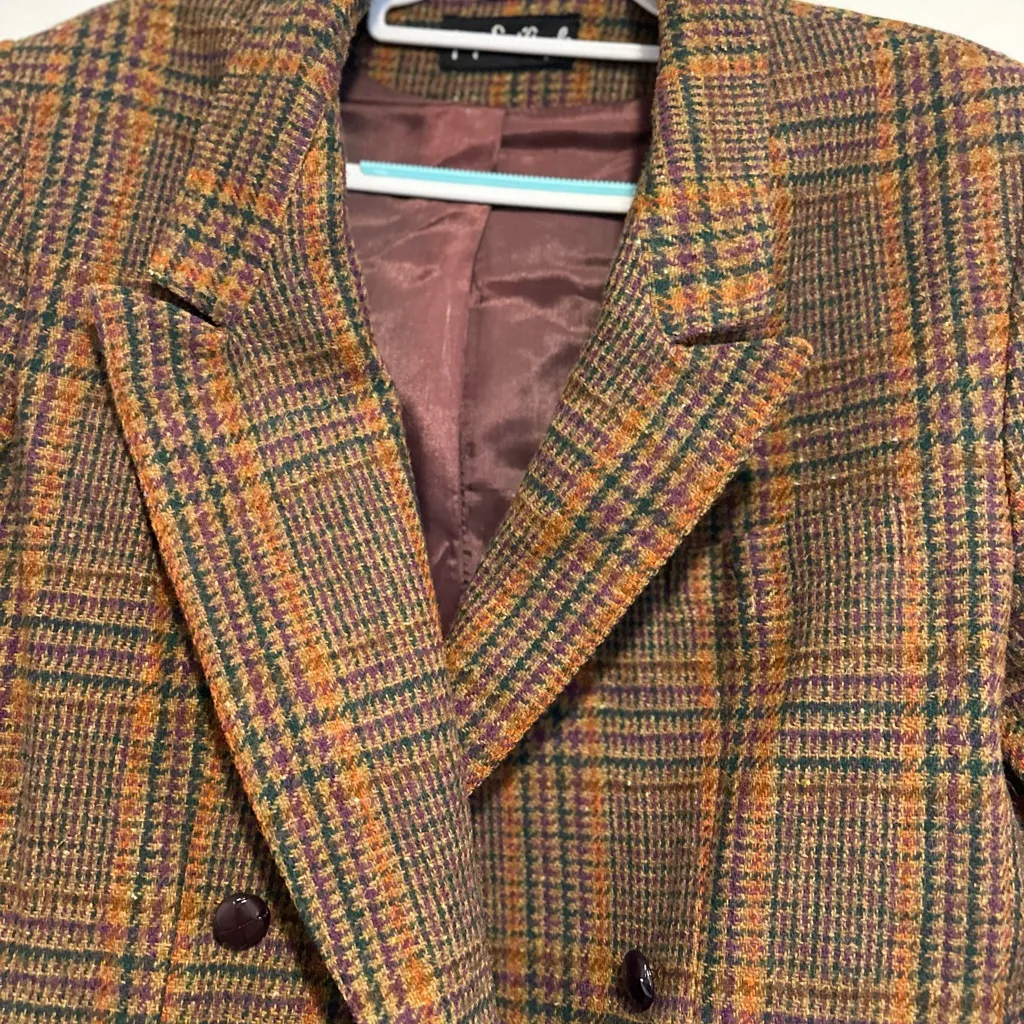 VTG 70s Giorgio Sant Angelo Sz: 16 100% Pure Wool Tweed Blazer Plaid Jacket. Brown - Image 10