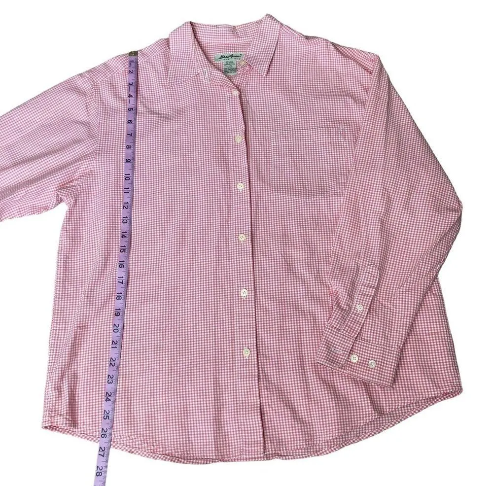 Eddie Bauer Checkered Pink/White Button Up Long Sleeve Women's Large - Image 4