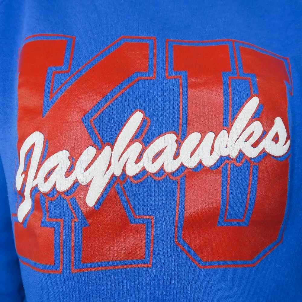 Vintage 80s Kansas Jayhawks Sweatshirt Blue - Image 3