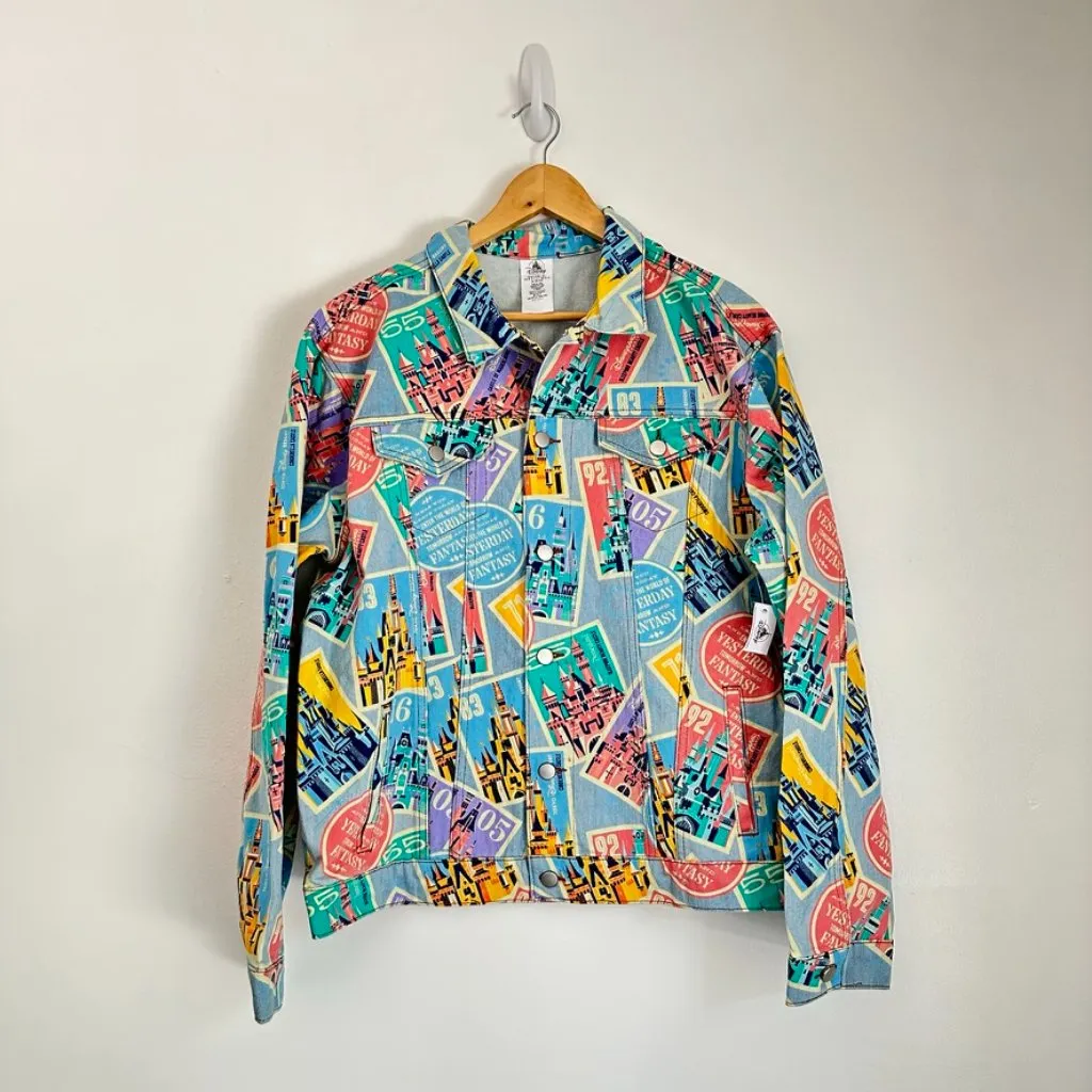 Disney Castles of Disney Parks D23 Postage Stamps Denim Jacket Size L NEW - Image 4