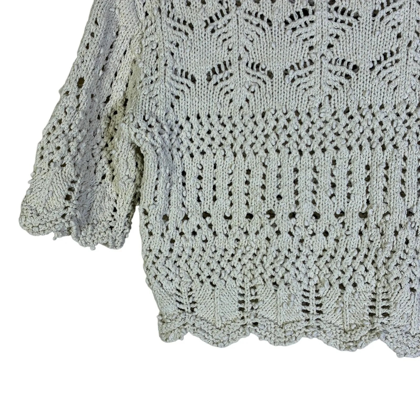 Zara Crochet Knit Short Sleeve Sweater Womens M Cream Boho Cottagecore Fairy - Image 4