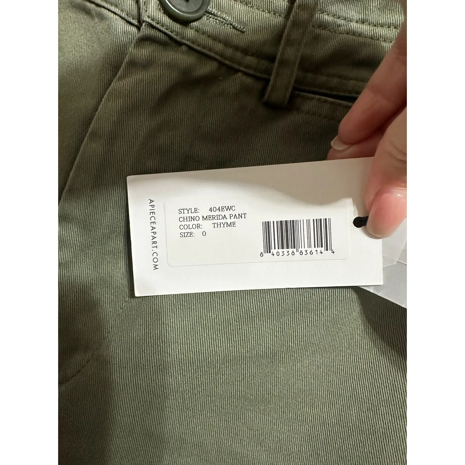 A Piece Apart Merida Chino thyme green Pant Size 0 Wide Leg Cropped NEW - Image 6