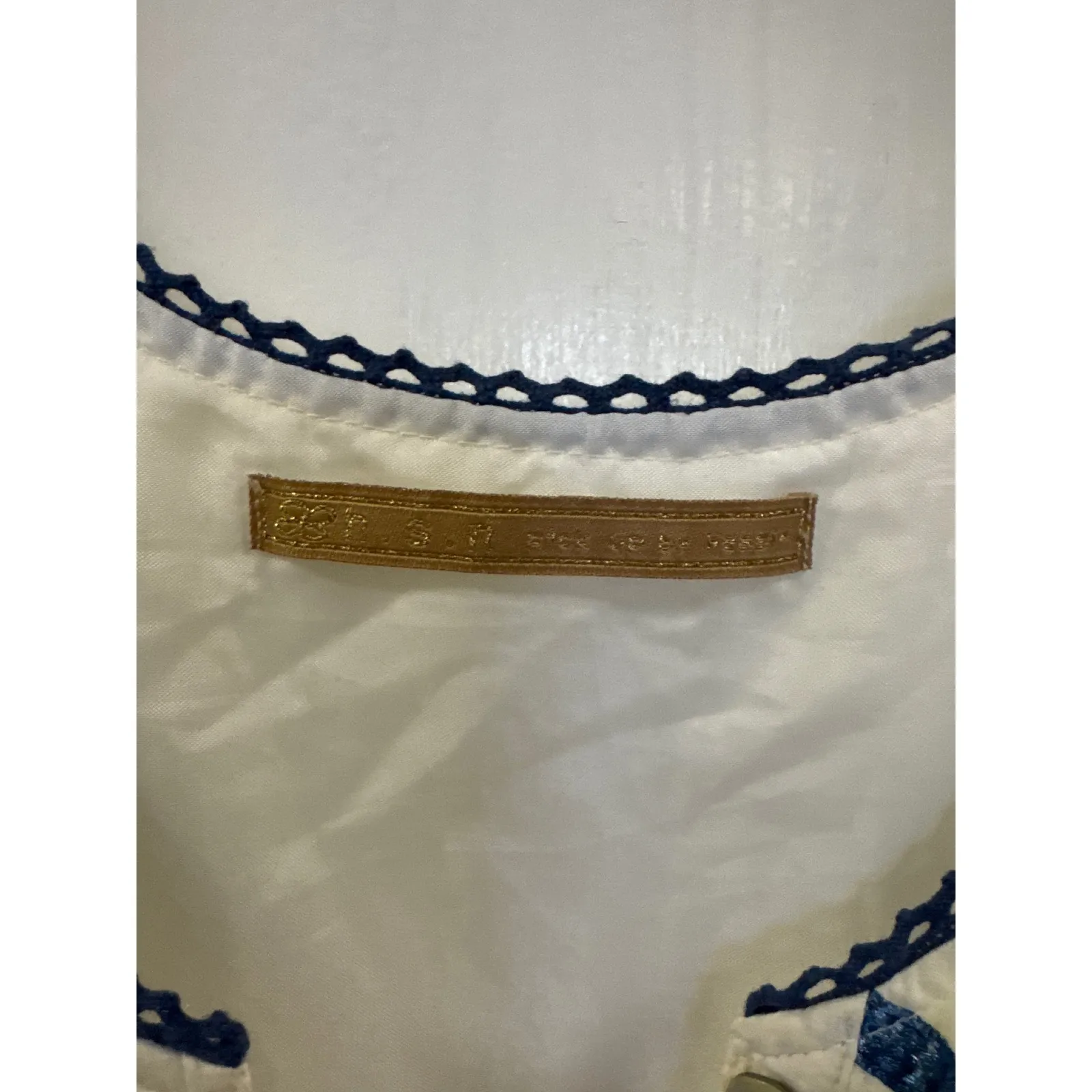 Sleeveless‎ Dress Tiered Embroidery Blue Trim Casual Summer Sundress Size M - Image 2