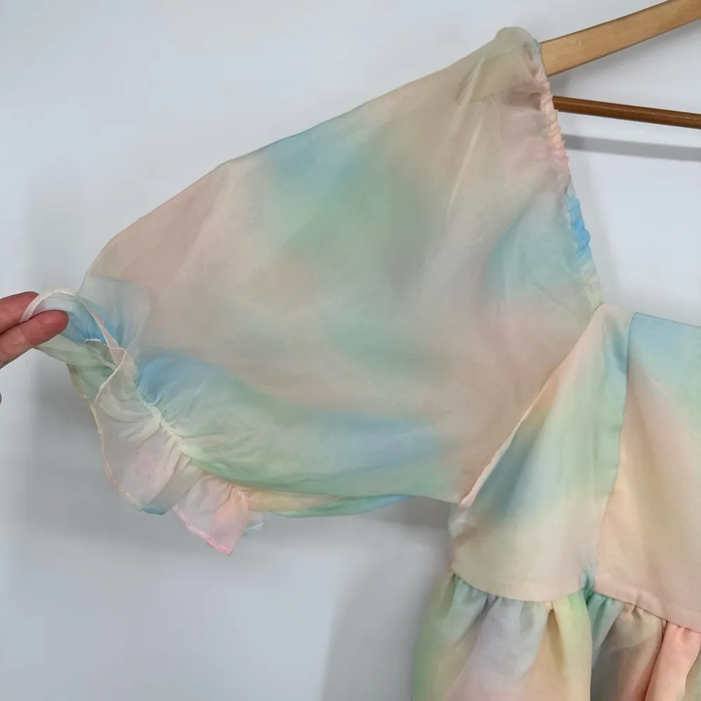 Endless Rose Ombre Puff Sleeve Mini Dress size Large Cotton Candy Pastel - Image 6