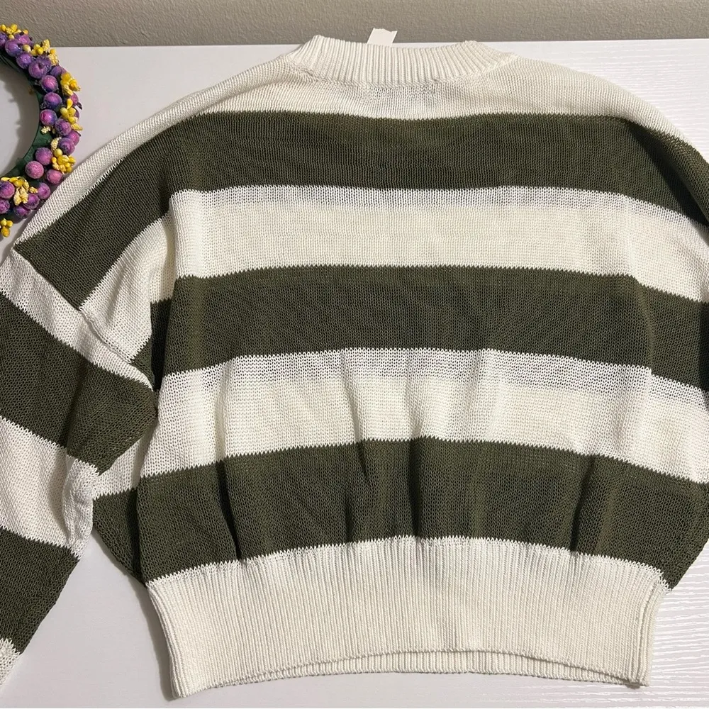 Madewell Loose-Knit Crewneck Sweater striped green ivory white size S - Image 6