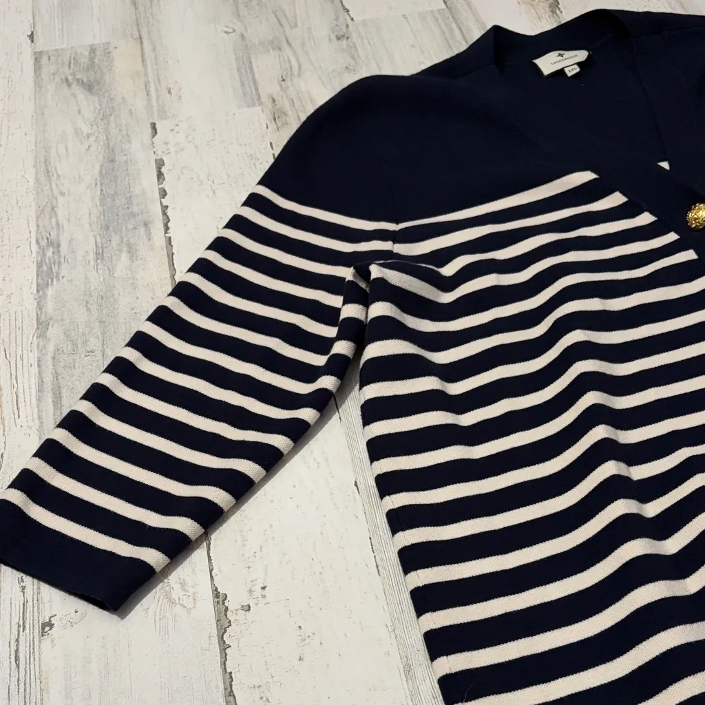Tuckernuck Navy and White Striped Knit Liv Cardigan Size XXL - Image 5