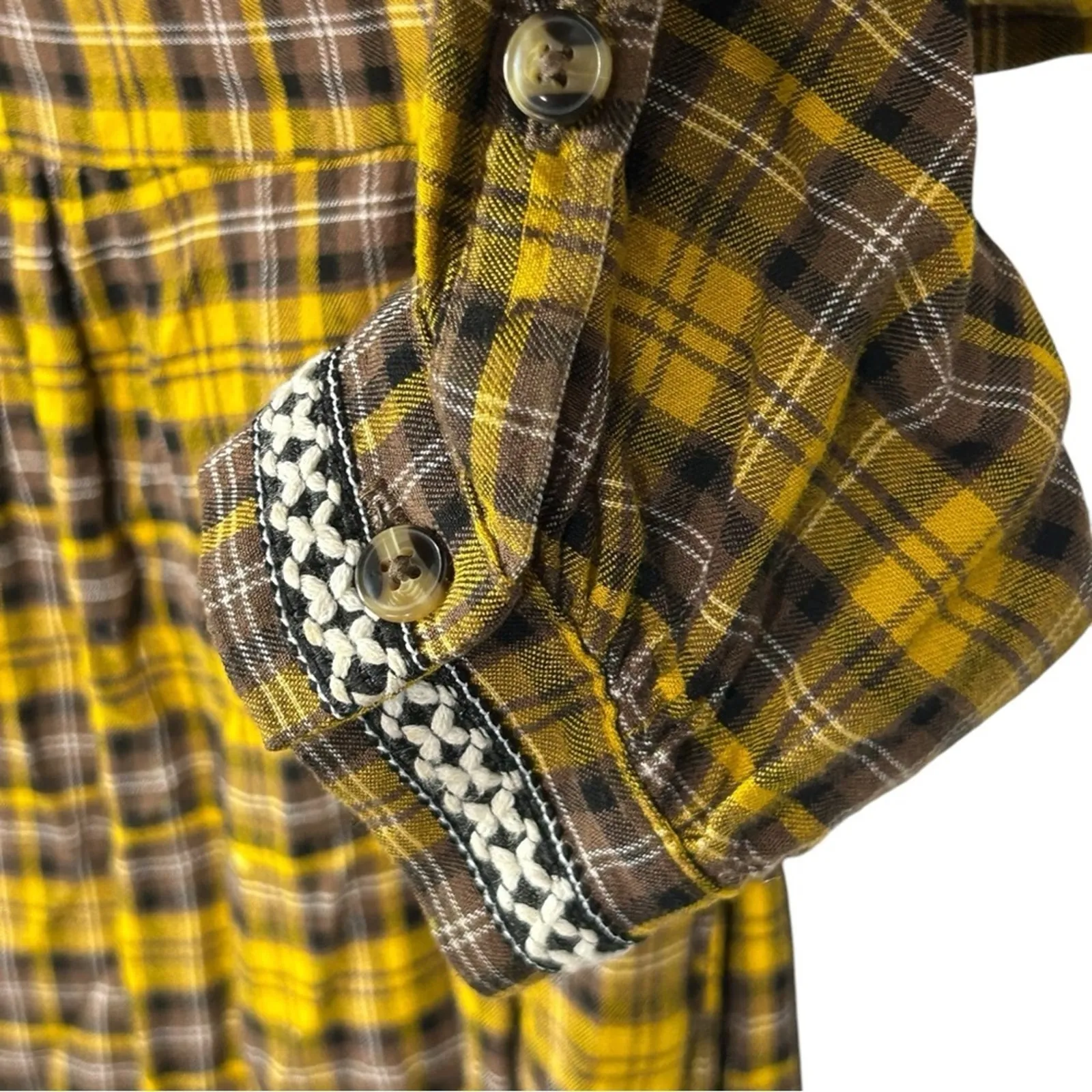 Anthropologie Dalton Yellow Plaid Wrap Maxi Dress XS Boho Prairie Western - Image 10