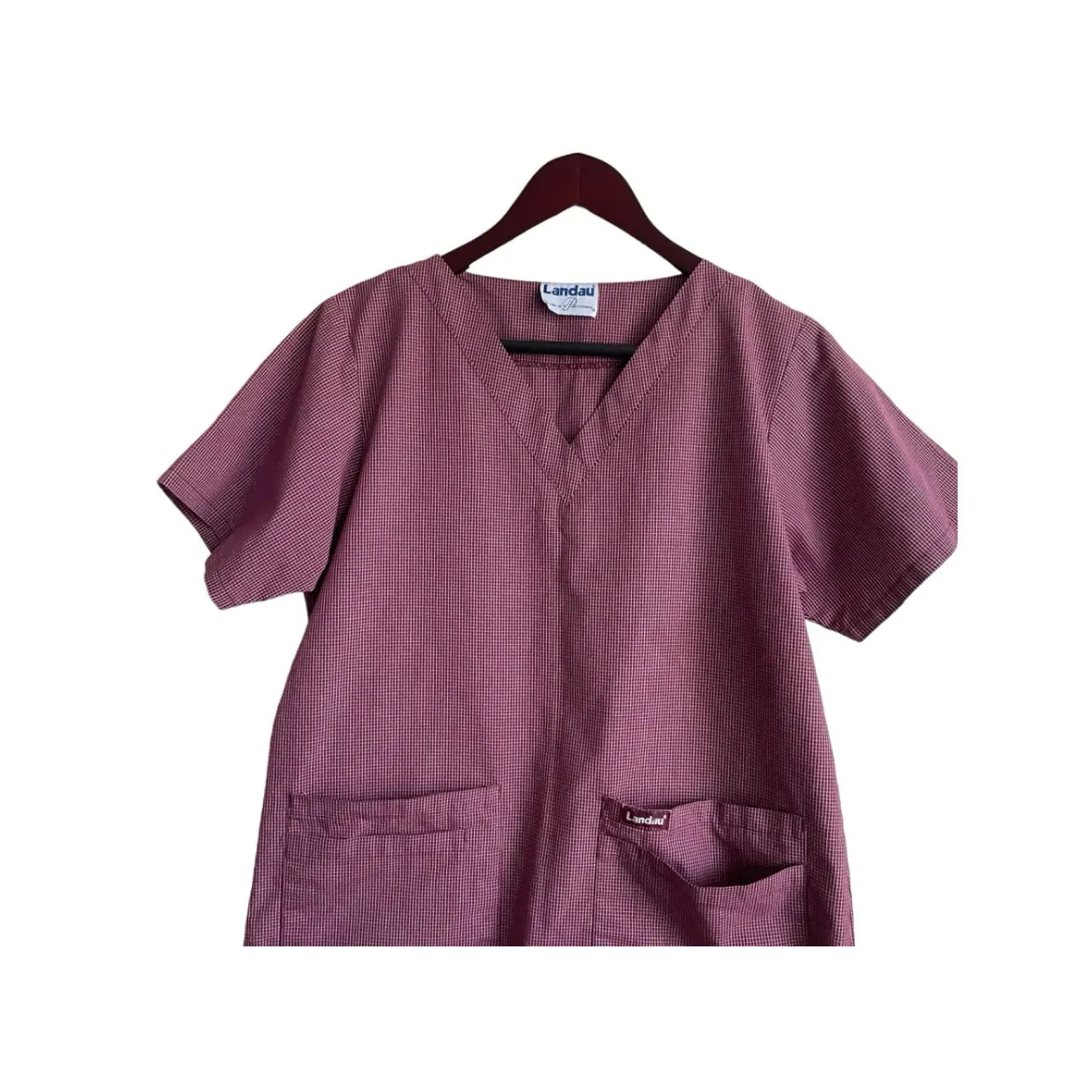 Landau Womens Scrub Top M Burgundy Check V - Image 8