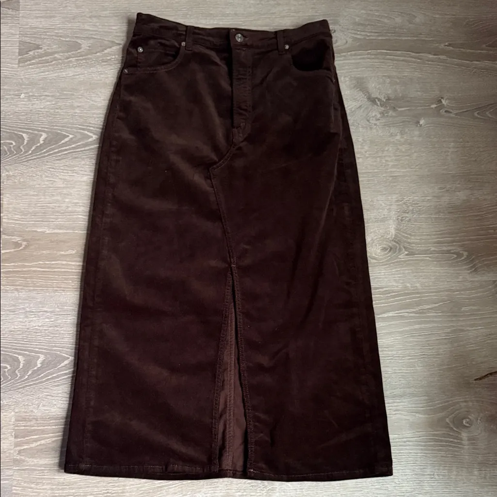 FRAME The Corduroy Midi Skirt Espresso 30 - Image 3