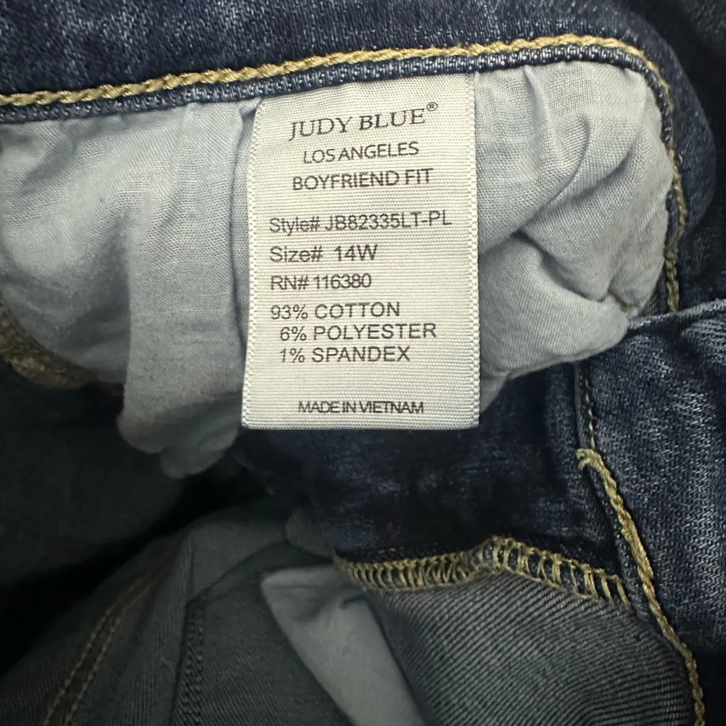 Judy Blue Bleach Wash Boyfriend Jeans Size 14W In Light Blue Stretch Denim 82335 - Image 6