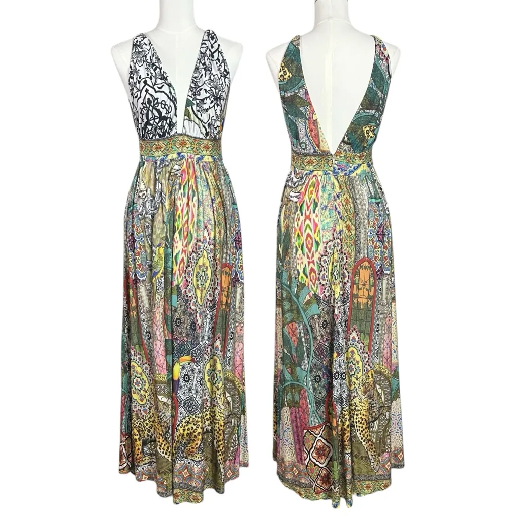 Farm Rio Tropical Floral Tiger Toucan Stained Glass Gayatri Maxi Dress Medium - Image 6