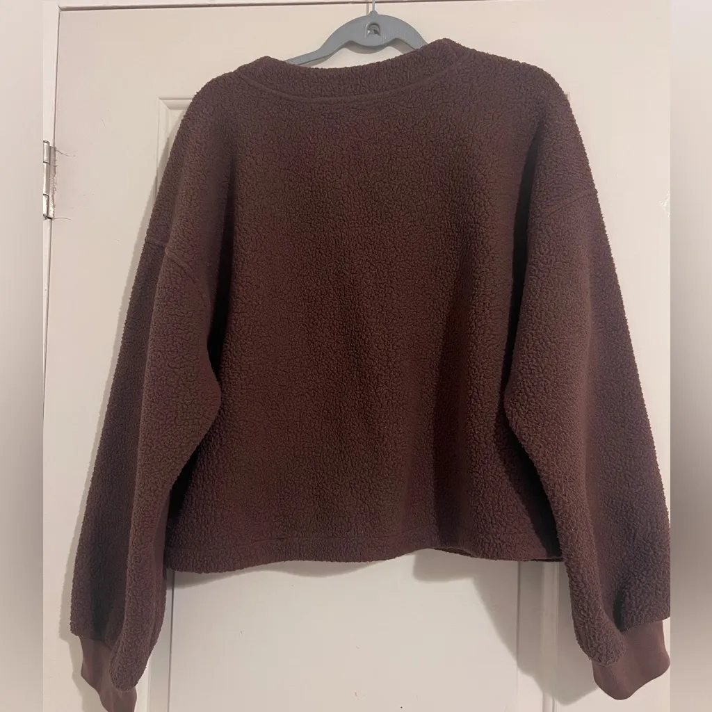 Madewell $98 Re(sourced) Fleece Chocolate Brown Teddy Bear Cardigan Sweater Fall - Image 4