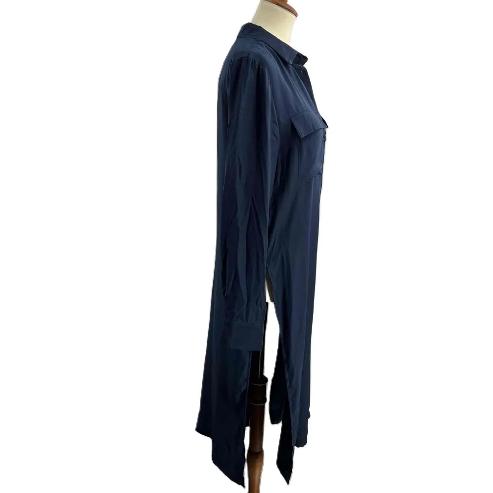 Amanda Uprichard Silk Tunic Blue Long Sleeve Button Down Shirtdress Medium New - Image 4