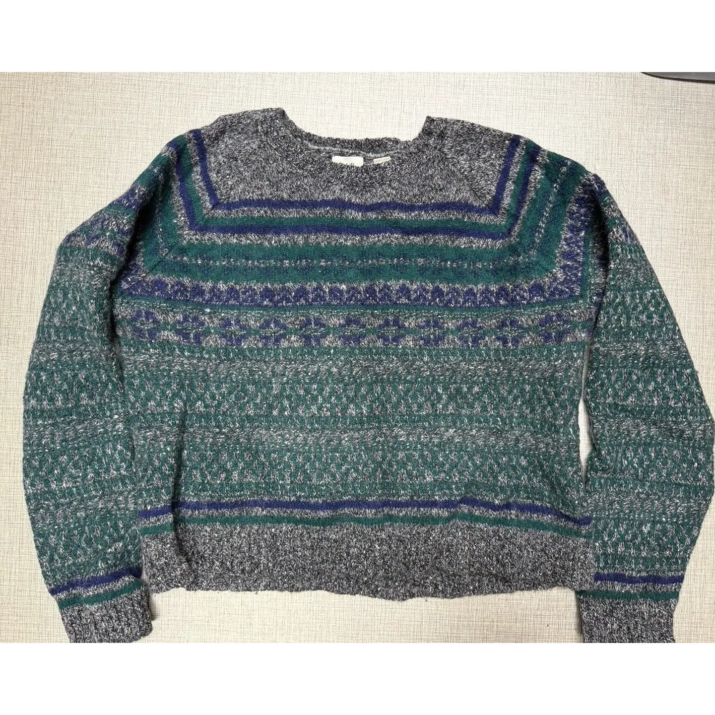 GAP 100% Wool Striped Crewneck Sweater Xl Fair Isle Crop Mom Y2k - Image 7