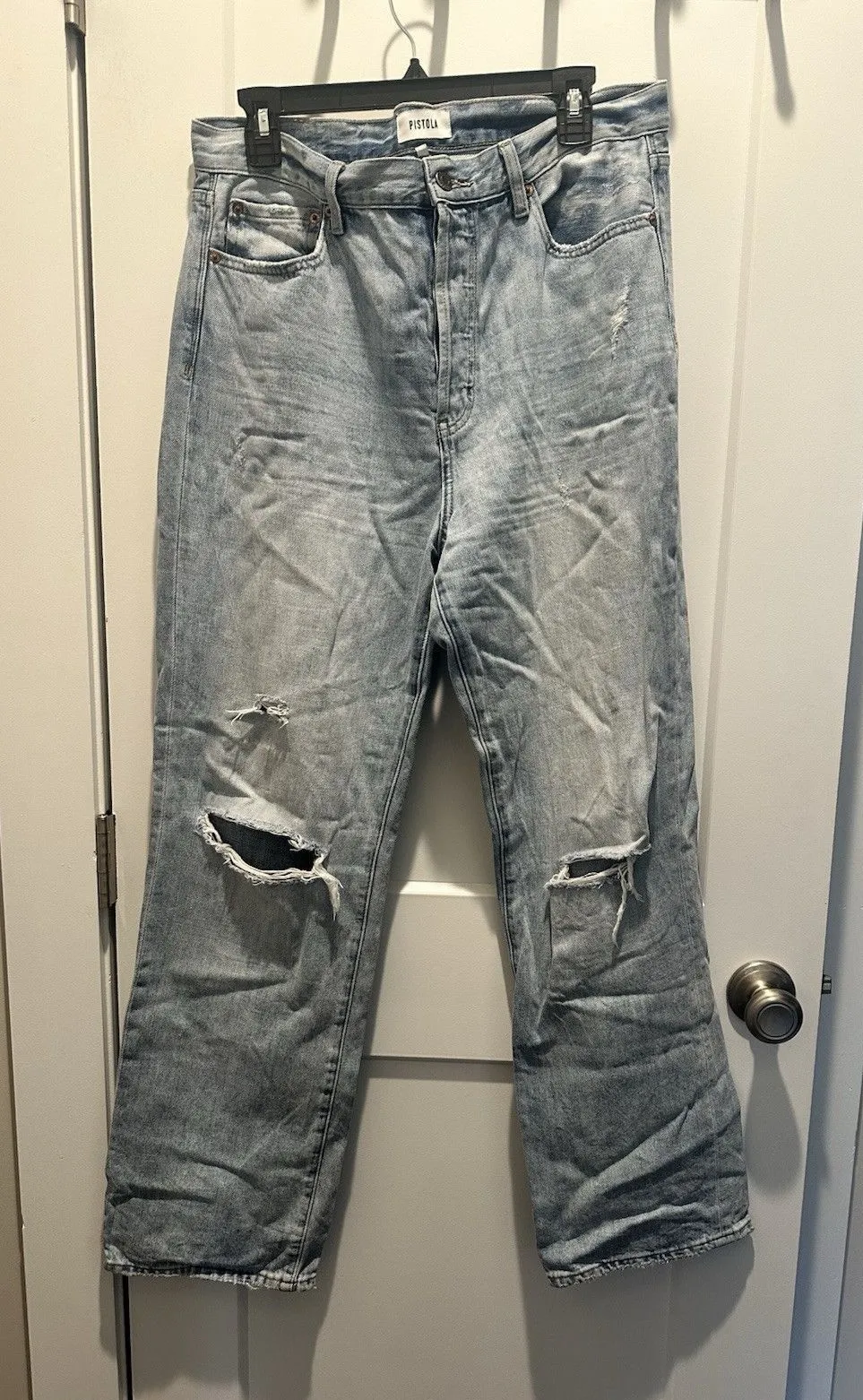 Pistola Jeans Presley Distressed High Rise Relaxed Roller Size 31 Womens Box A Blue - Image 1