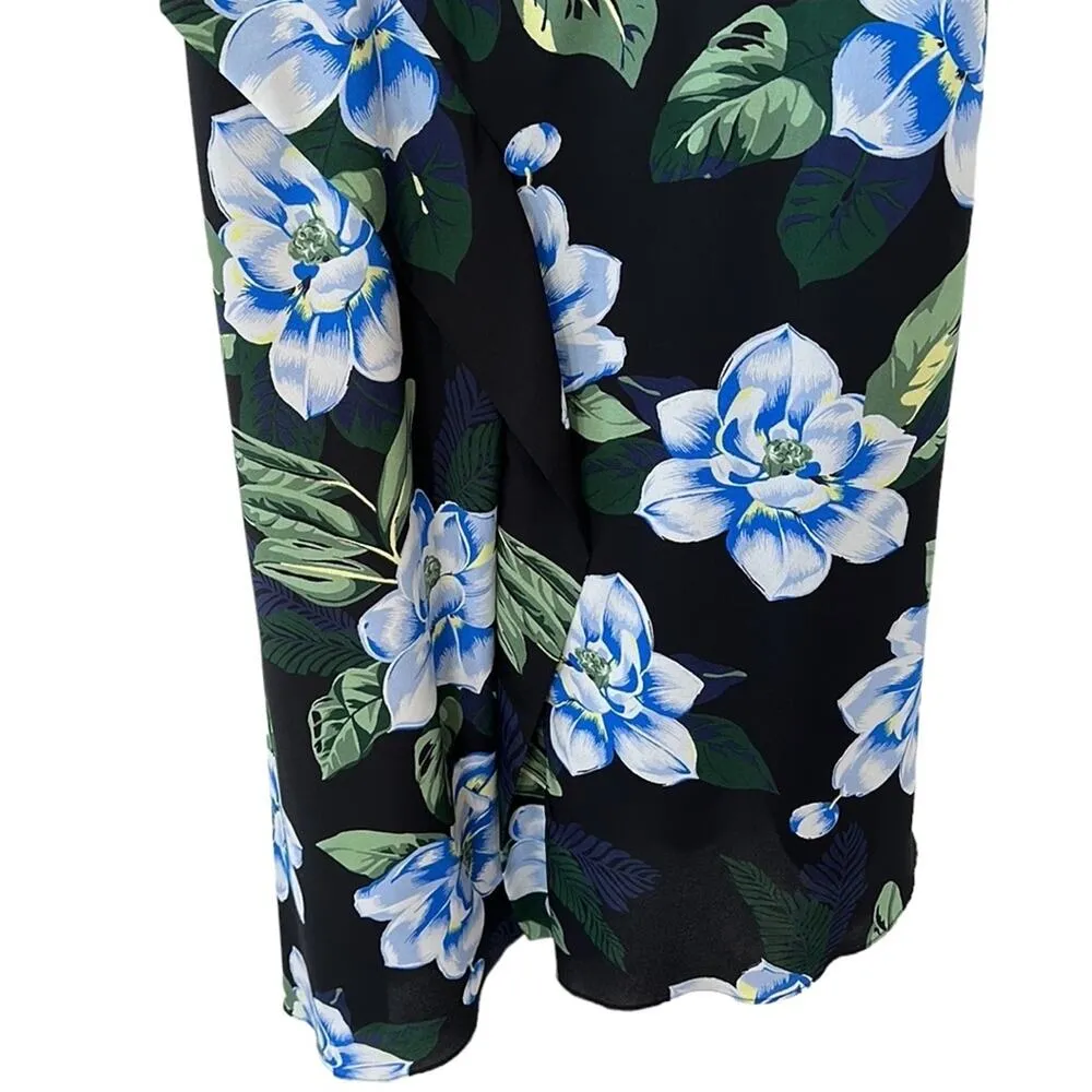 Banana Republic Black Floral Asymmetrical Strappy Faux Wrap Dress Women’s 10 - Image 6