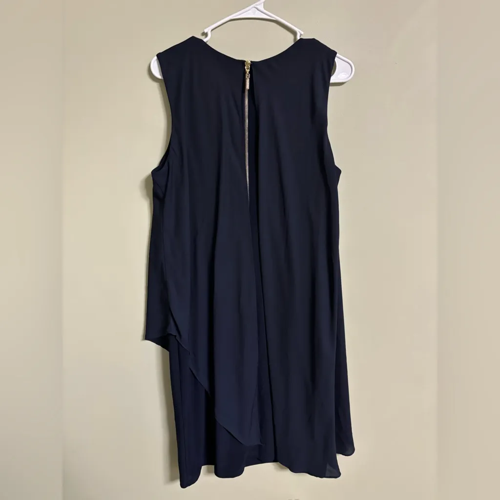 Joseph Ribkoff Sleeveless Navy Blue Sheath Overlay Dress Size 14 Large - Image 3