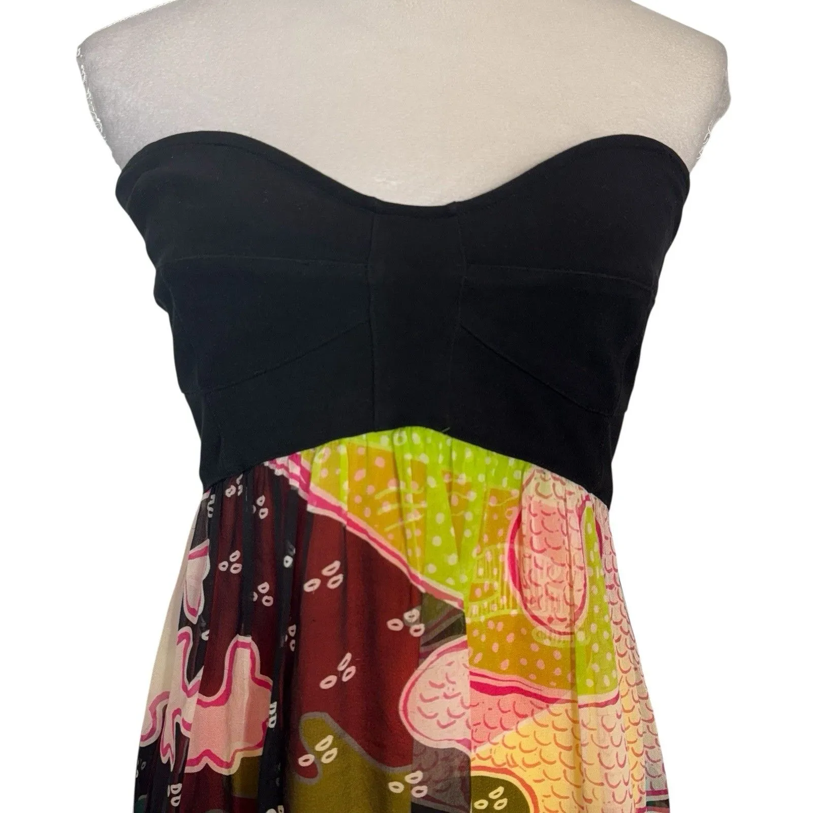 Y2K Diane Von Furstenberg Silk Strapless Dress US 6 Multicolor Artsy Fairy Hoco - Image 6