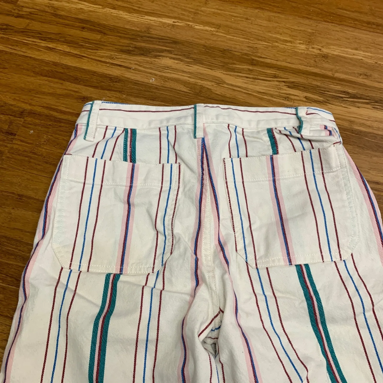 Madewell Wide Leg‎ Crop Pants Womens Size 27 Striped High Rise Raw Hem Casual - Image 5