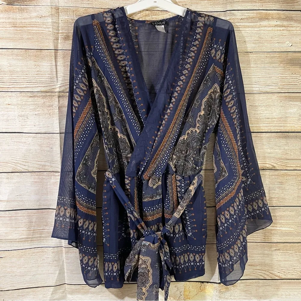 boho romper long flutter mesh sleeves women Size XS - Image 3
